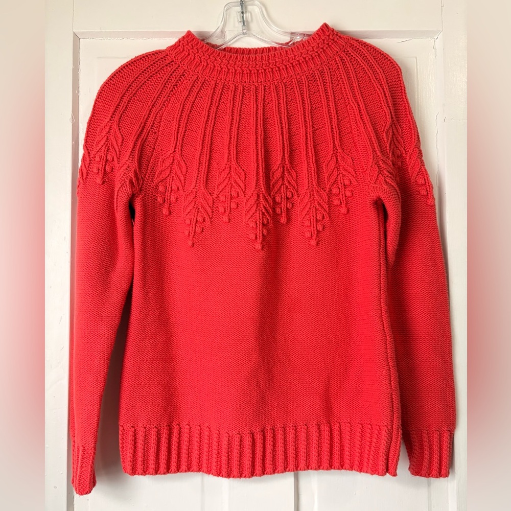 Talbots Coral Red Knit Crewneck Sweater with Yoke Stitching
